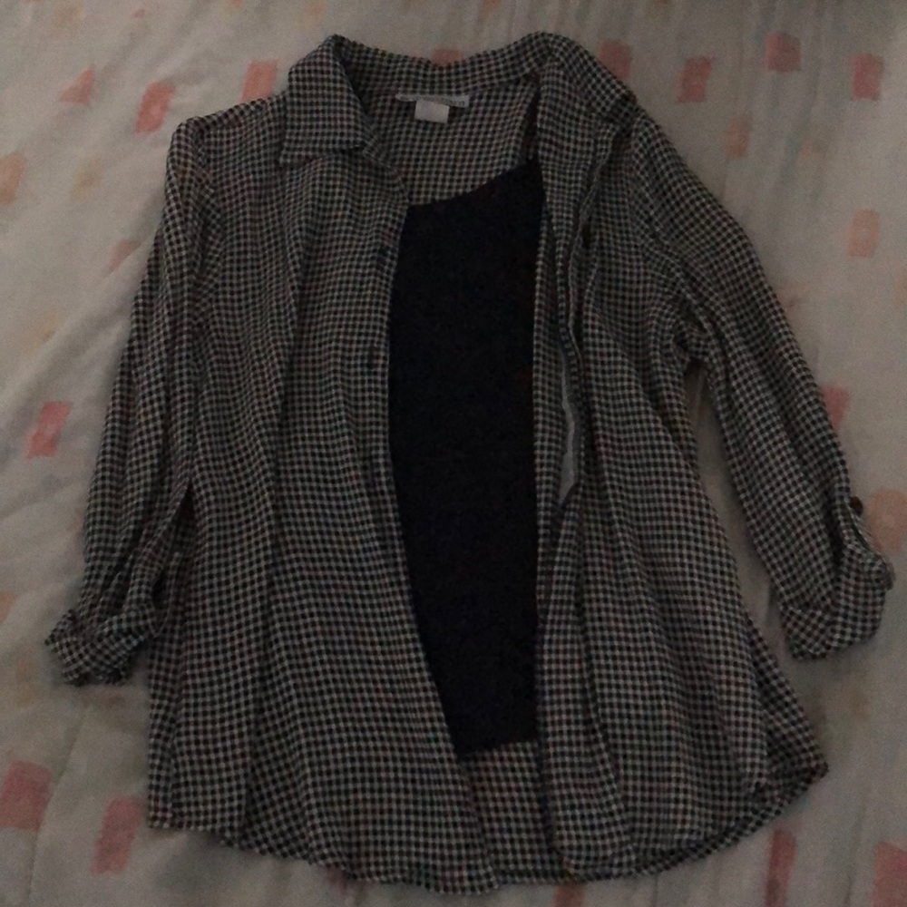 Navy Blouse w Navy and Beige Jacket Attached